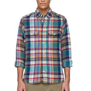 Polo Ralph Lauren 100% Linen Plaid Long Sleeve Workshirt Men S Classic Madras